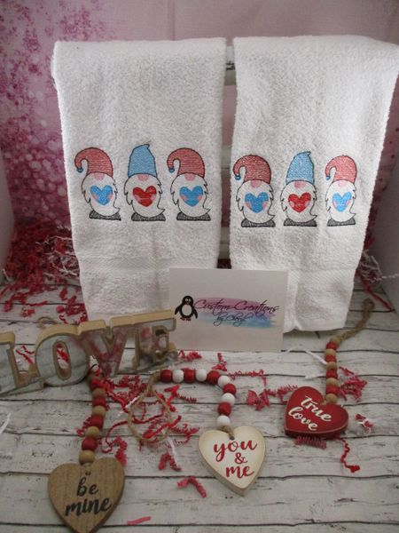 Gnome Trio Valentine's Day Personalized Kitchen Towels Hand Towels 2 piece set