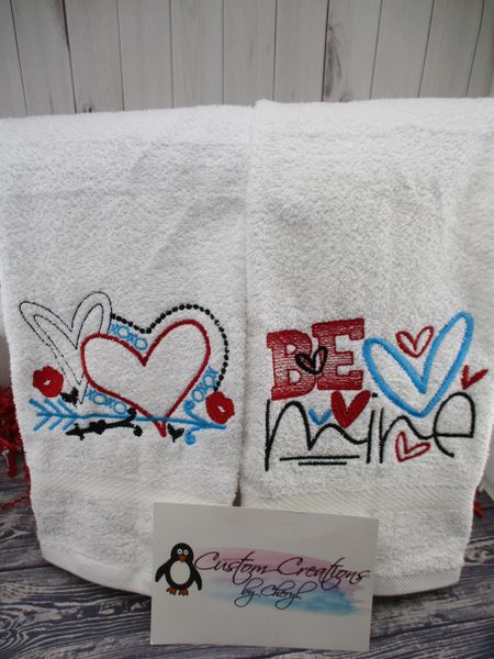 Be Mine Hearts Valentine's Day Personalized Kitchen Towels Hand Towels 2 piece set