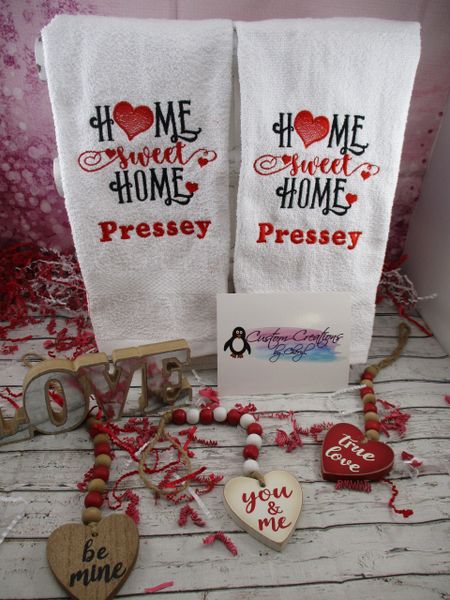 Home Sweet Home Valentine's Day Personalized Kitchen Towels Hand Towels 2 piece set