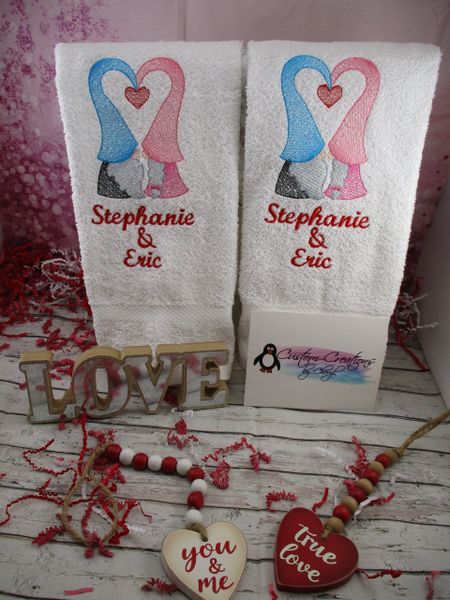 Gnome Heart Couple Valentine's Day Personalized Kitchen Towels Hand Towels 2 piece set