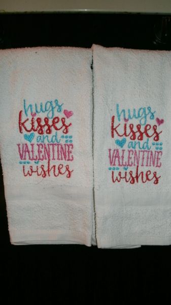 Hugs & Kisses Valentine Wishes Valentine's Day Personalized Kitchen Towels Hand Towels 2 piece set