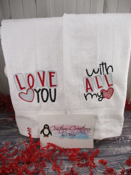 Love You with All my Heart Valentine's Day Personalized Kitchen Towels Hand Towels 2 piece set