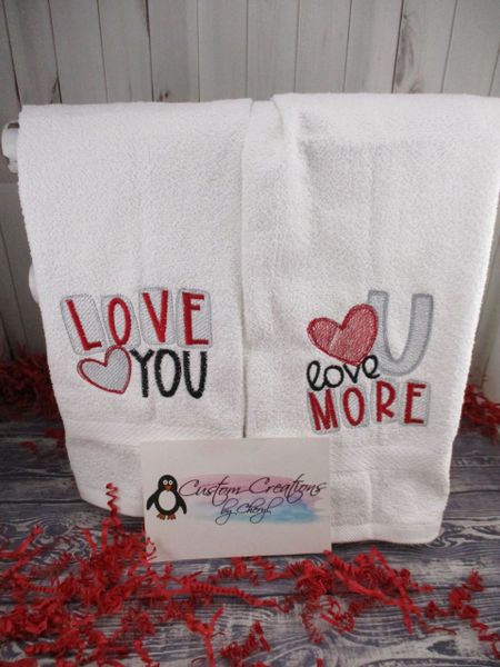 Love You & Love You More Valentine's Day Personalized Kitchen Towels Hand Towels 2 piece set