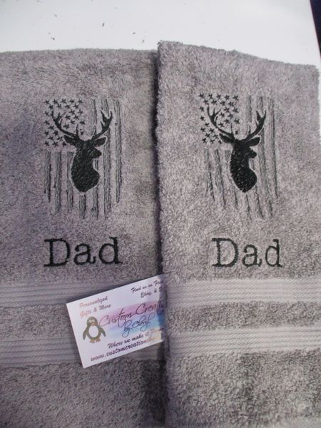 Buck Rack on Flag Hunting Kitchen Towels 2 piece set