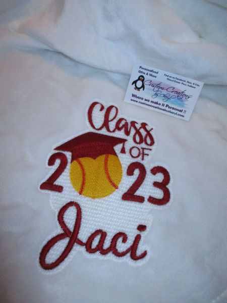 Softball Class of 2023, Softball Senior Personalized Mink Throw Blanket, Graduation Gift, Senior Gift