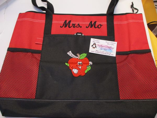 #1 Teacher Apple Personalized Tote Bag, Great Teacher Gift