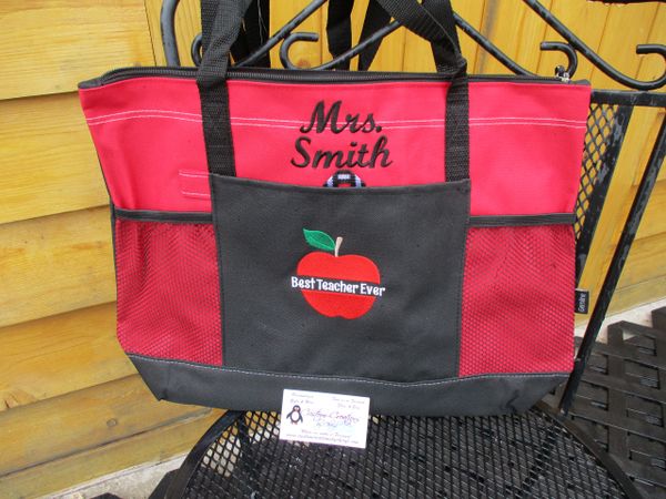 Best Teacher Ever Apple Split Personalized Tote Bag, Great Teacher Gift