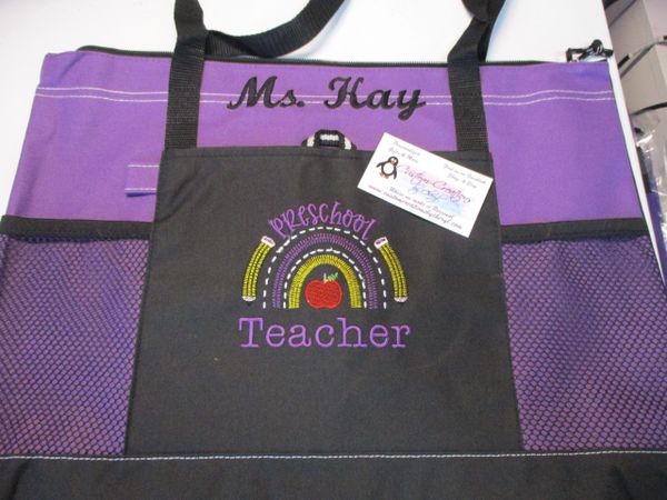 Preschool Teacher Rainbow Personalized Tote Bag, Great Teacher Gift
