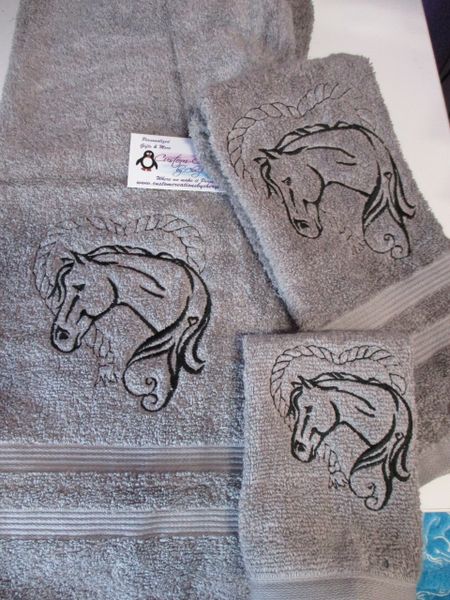 Horse Head Rope Heart Sketch Personalized 3 piece Towel Set