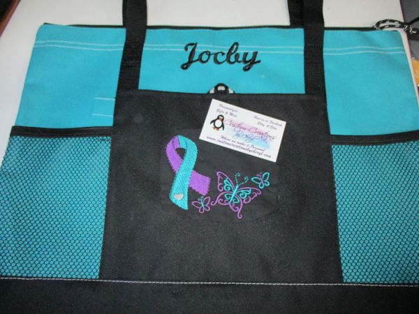 2 color ribbon butterflies Personalized Awareness Cancer Ribbon Tote Bag