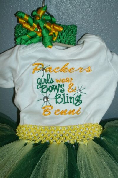 Packers Girls wear Bows & Bling Sports Personalized Tutu Set