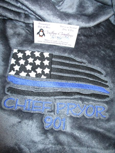Blue Line Flag Personalized Police Blanket ,Mink Throw 50 x 60 Blanket, Policeman Gift