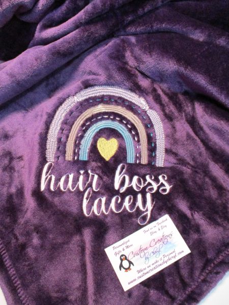 Hair Boss Boho Rainbow Personalized Blanket, Mink Throw 50 x 60 Blanket, Hair Stylist Gift
