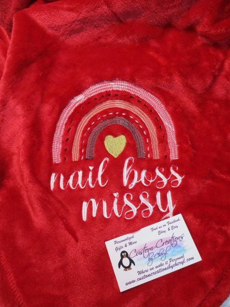 Nail Boss Boho Rainbow Personalized Blanket, Mink Throw 50 x 60 Blanket, Nail Tech Gift
