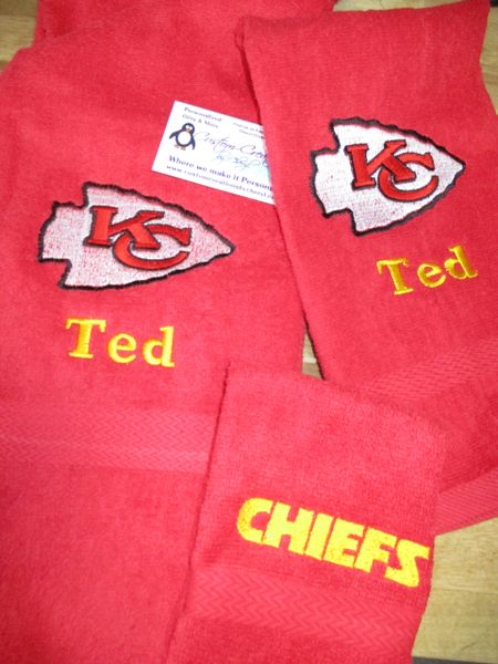 Custom Chiefs Football Personalized 3 Piece Sports Towel Set, Arrowhead Towels