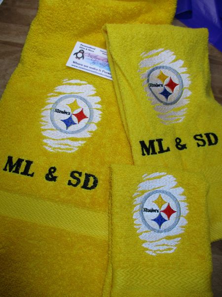 Custom Steelers Football Thumbprint Personalized 3 Piece Sports Towel Set