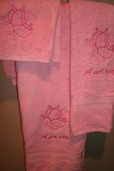 Butterfly Sketch Personalized 3 Piece Towel Set