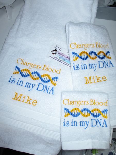 Custom Chargers Football DNA Personalized 3 Piece Sports Towel Set