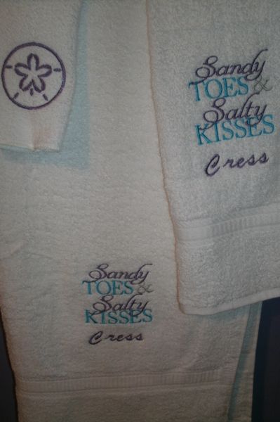 Sandy Toes & Salty Kisses Personalized Towel Set Wedding or Anniversary