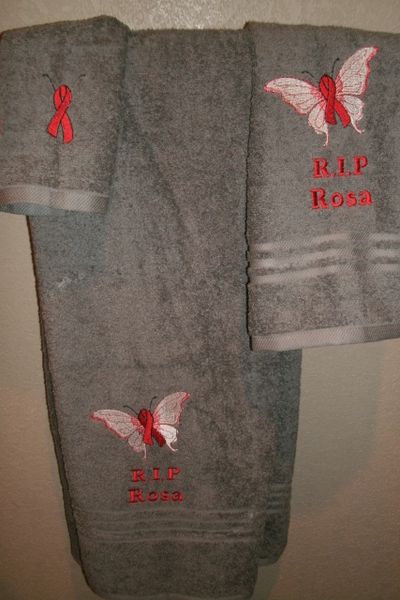 Heart Disease Red Butterfly Ribbon Personalized 3 Piece Towel Set