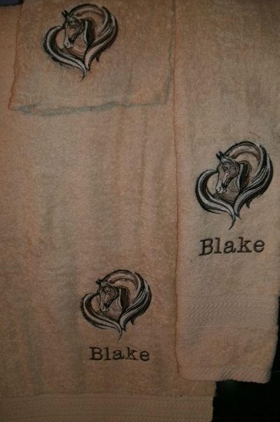 Horse Heart Sketch Personalized 3 piece Towel Set