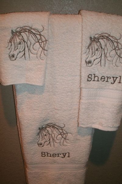 Horse Head Mane Sketch Personalized 3 piece Towel Set