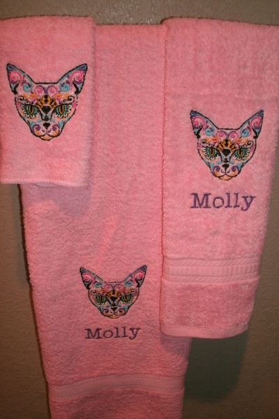 Sugar Skull Cat Personalized 3 PieceTowel Set