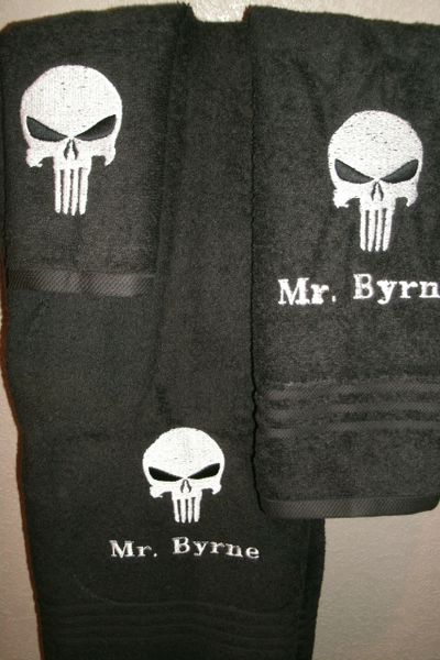Punisher Skull Inspired Personalized 3 Piece Towel Set