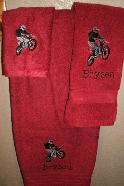 Personalized Motocross Bath Towel Set 3 piece Towel Set Motorcross