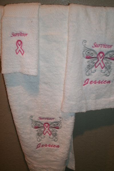 Cancer Survivor Ribbon Butterfly Personalized 3 Piece Towel Set
