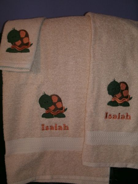 Turtle Block Shell Personalized 3 Piece Towel Set