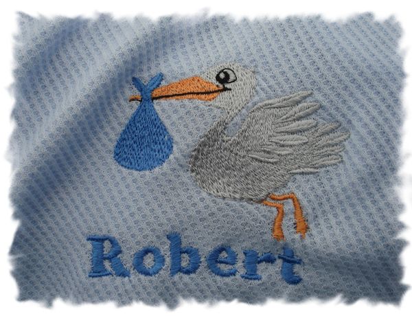 Stork with baby boy blanket Personalized Baby Blanket
