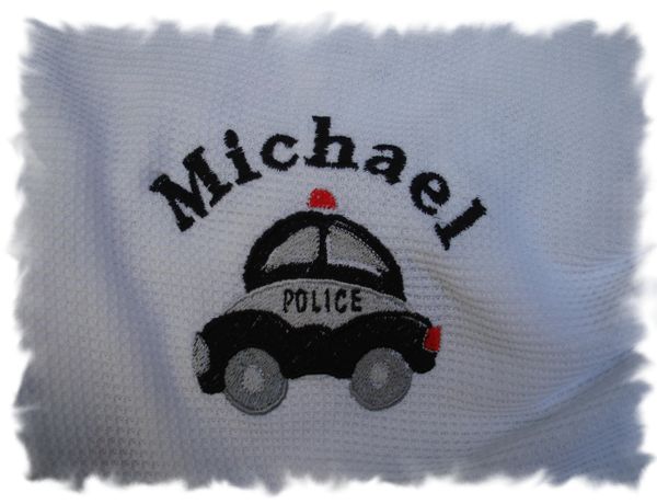 Fat Police Car Personalized Baby Blanket