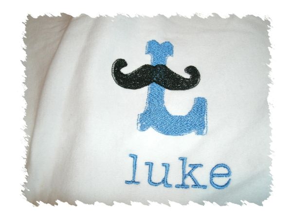 Monogram Mustache Initial Letter Personalized Baby Blanket