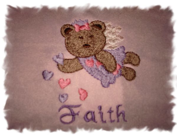 Angel Bear dropping hearts Personalized Girl Baby Blanket