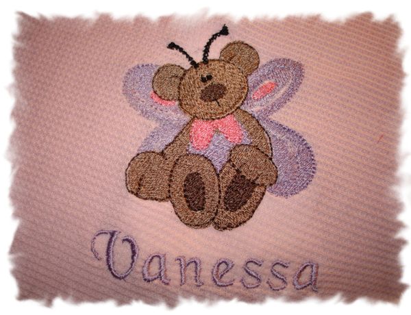 Butterfly Bear Front Personalized Girl Baby Blanket