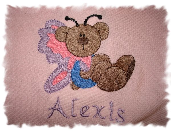 Butterfly Bear Side Personalized Girl Baby Blanket