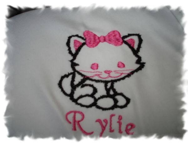Kitty Cat Outline Personalized Girl Baby Blanket