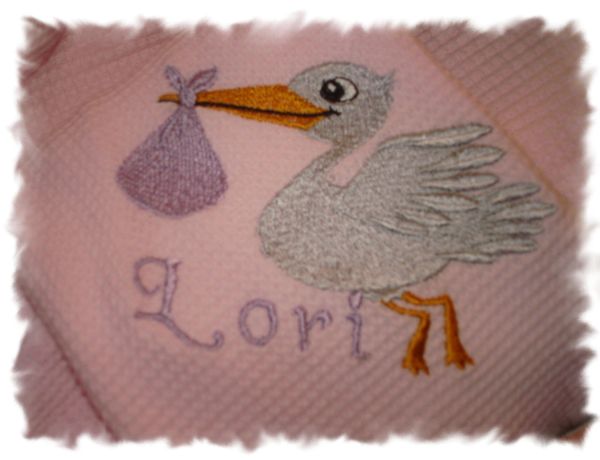 Stork with baby girl blanket Personalized Baby Blanket