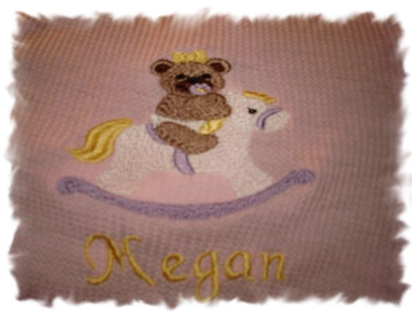 Teddy Bear Girl on rocking horse Personalized Baby Blanket
