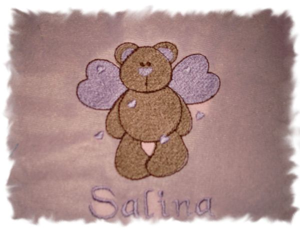 Angel Bear Heart Wings Personalized Girl Baby Blanket