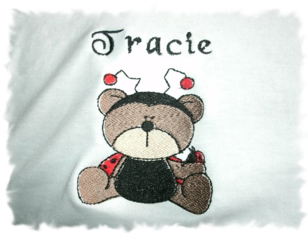 Ladybug Bear Sitting Personalized Girl Baby Blanket