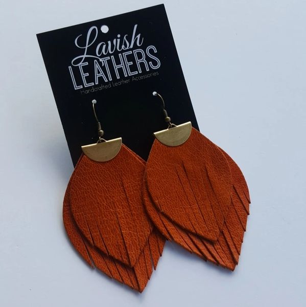 orange leather earrings