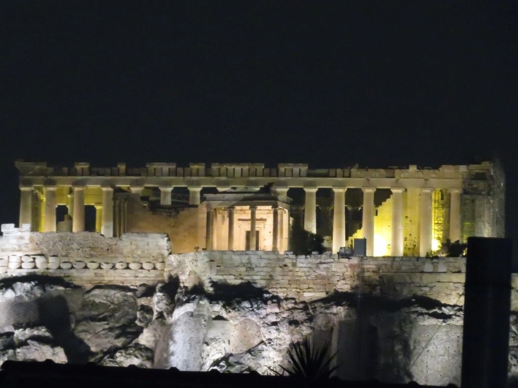 Acropolis of Athens, 2018 at night from my Hostel roof top deck.