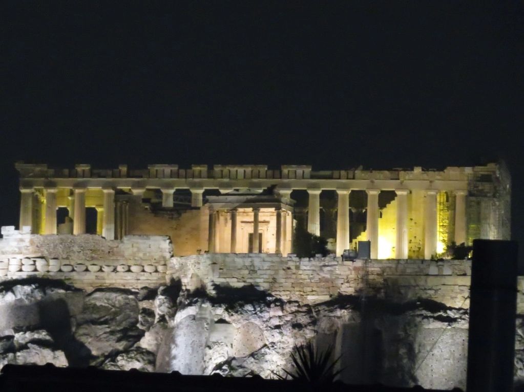 Acropolis of Athens, 2018 at night from my Hostel roof top deck.