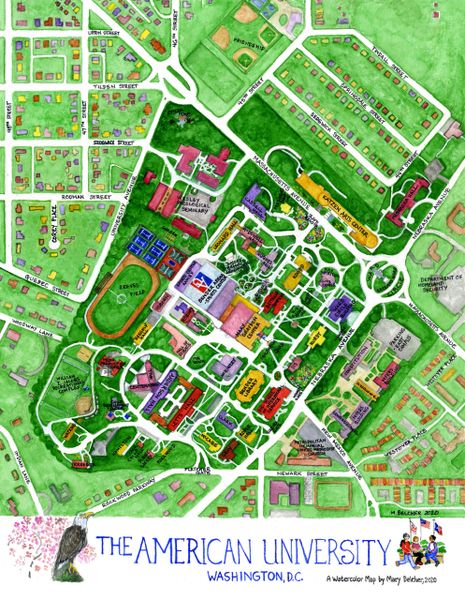 Map Of American University Campus 11x14