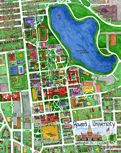 Map Of Howard University Campus 11x14 0330