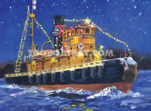 "Holiday on Ice" Tugboat Christmas Card #6