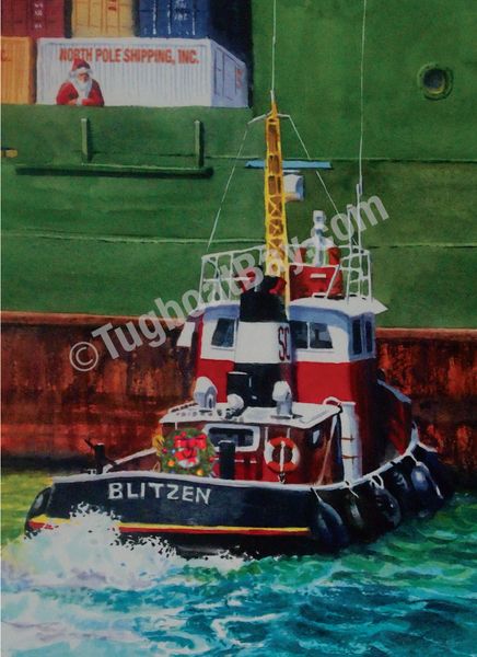 "North Pole Shipping Inc." Tugboat Christmas Card #8