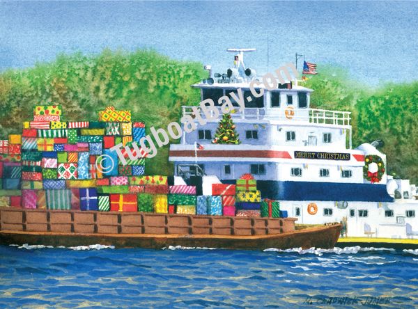 "Barge Load" Towboat Christmas Card #9